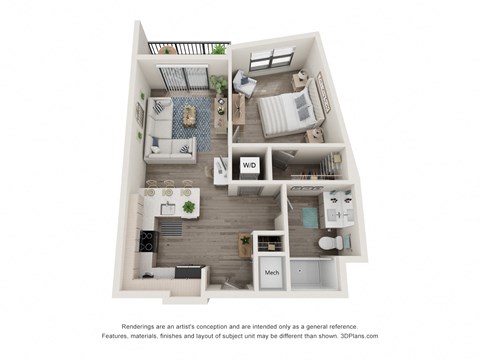 1 bed 1 bath floor plan N at Elevate Apartments, Wisconsin